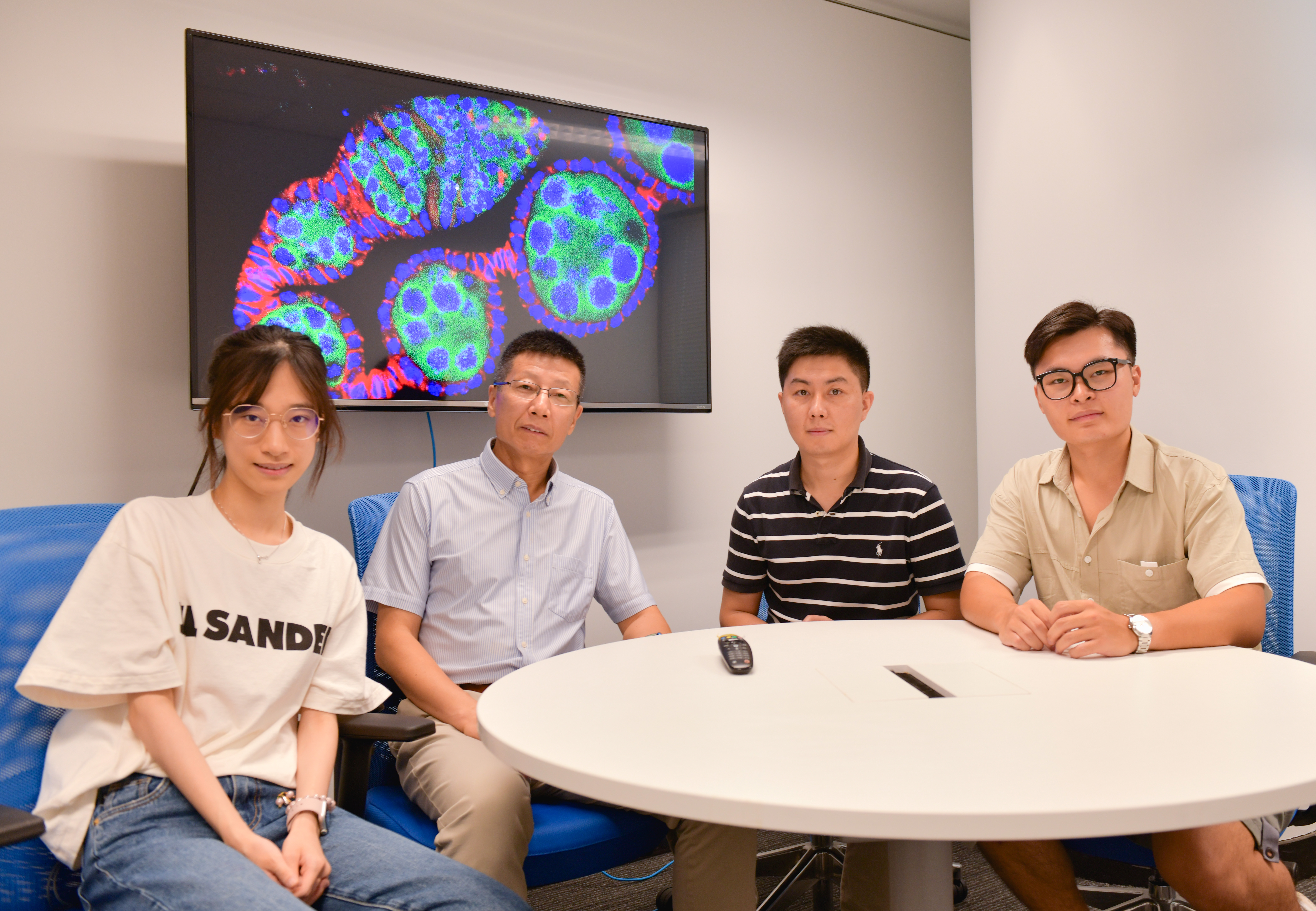 Prof. XIE Ting, Head and Chair Professor of HKUST’s Division of Life Science (second left), Dr. TU Renjun, Research Assistant Professor of HKUST’s Division of Life Science (second right) and other members of the research team.